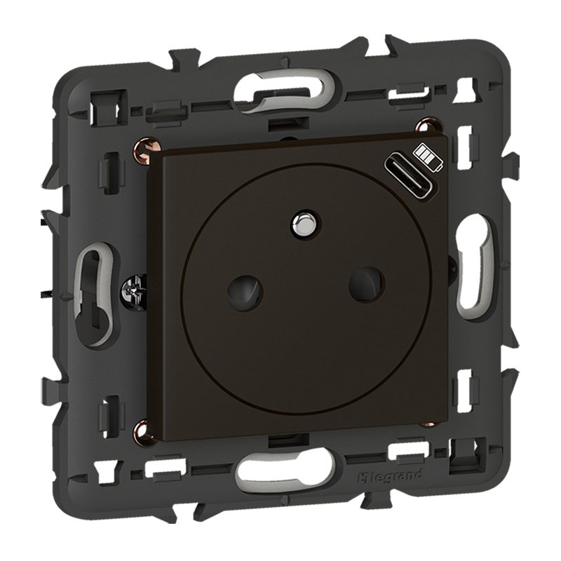 PRISE 2P+T FR USB C noir +support Mosaic Legrand 079161L