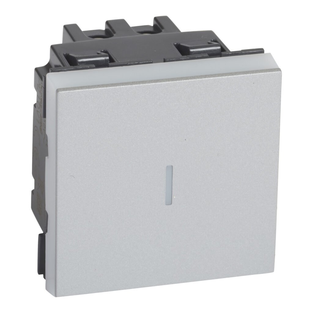 Interrupteur va-et-vient PERMUT 2M 10AX aluminium Mosaic Legrand 079221L