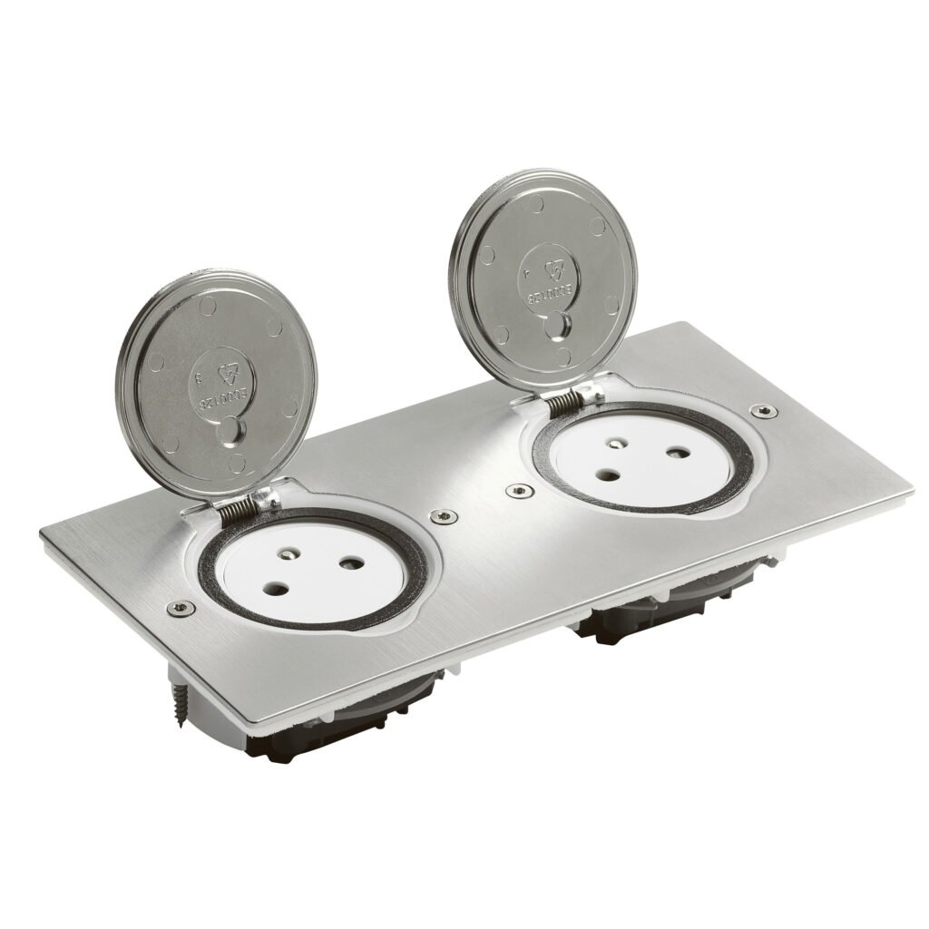 Prise De Sol Double Avec Platine Rect Complet Encastré 2 × 2p+t 230V 3500W 16A Inox Brosse Arnould 089768