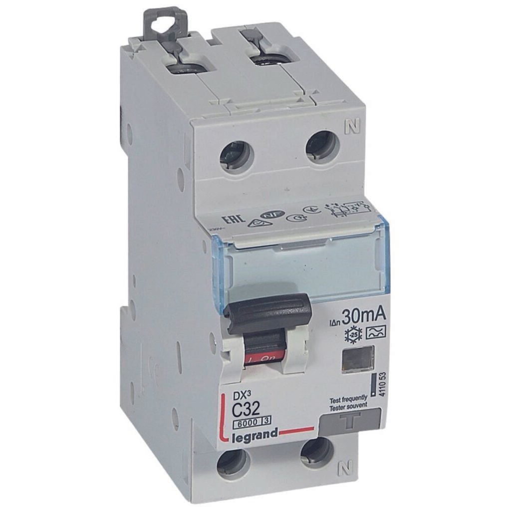 Disjoncteur différentiel Legrand DX³ 1P+N C32 6000A 30mA Type A 411053