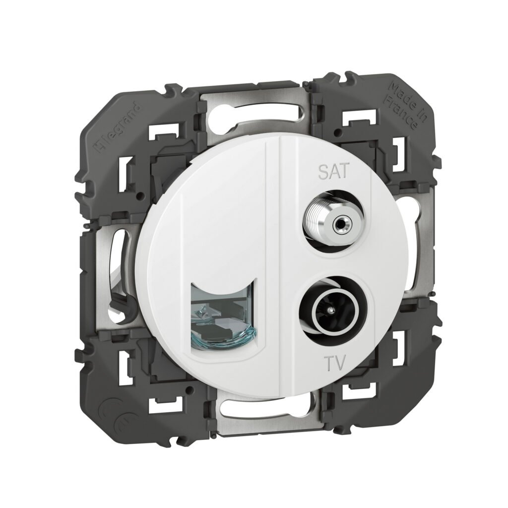 Prise RJ45 TV SAT et RJ45 CAT6 STP blanc dooxie Legrand 600358