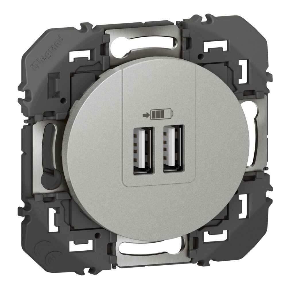 Accessoire multimédia CHARG 2USB A+A 3A 15W aluminium dooxie Legrand 600443