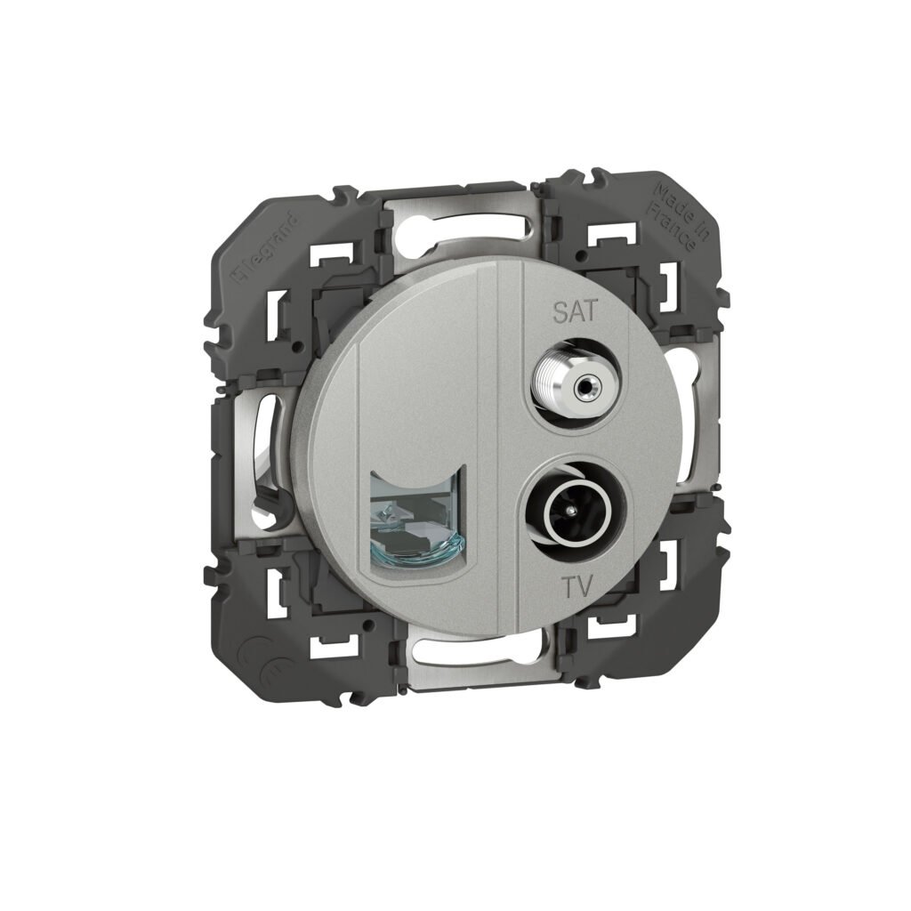 Prise RJ45 TV SAT et RJ45 CAT6 STP aluminium dooxie Legrand 600458