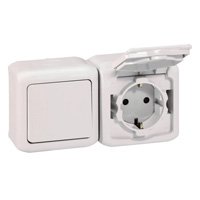Prise étanche va-et-vient 10AX blanc+PRISE blanc 16A IP44 Forix IP44 Legrand 782376